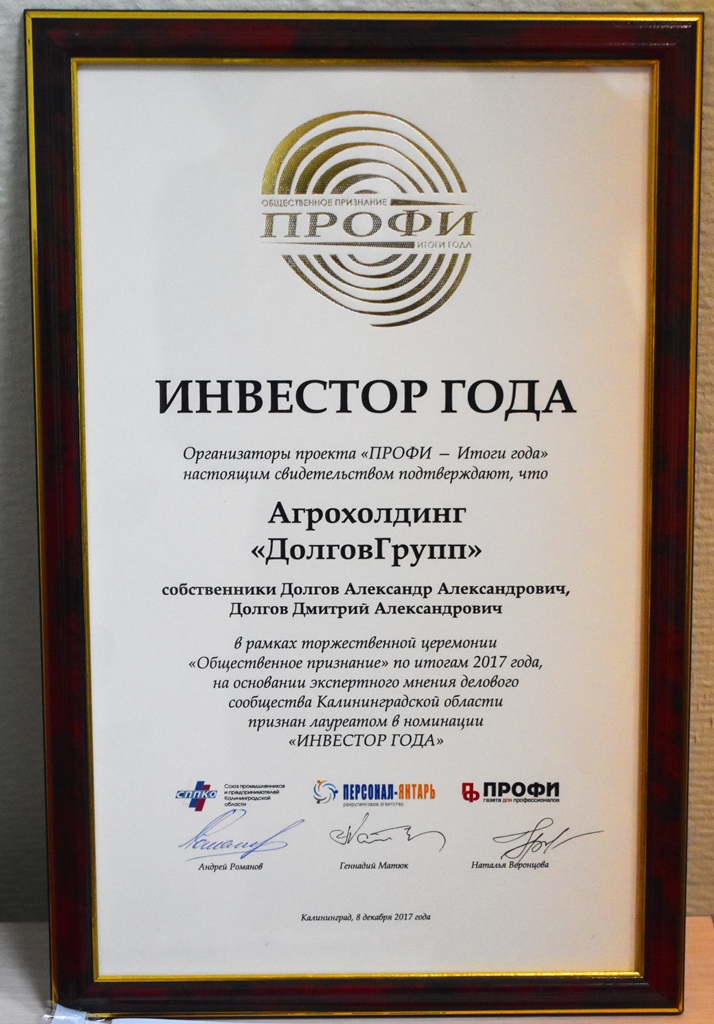 «ДолговГрупп» стал лауреатом премии «Профи – Итоги 2017 года»
